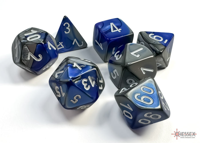 Chessex - 7 Dés Gemini - Bleu/Acier et Blanc