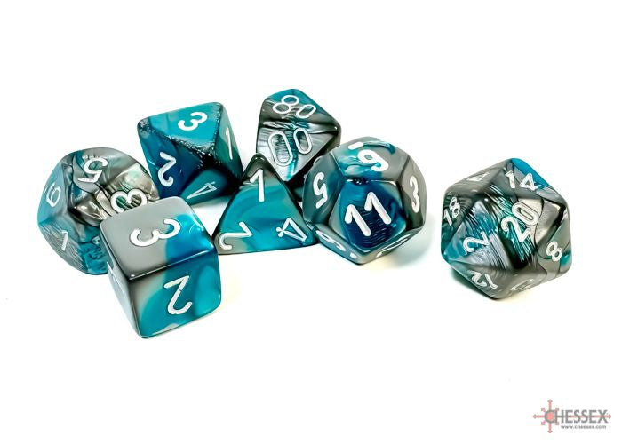 Chessex - 7 dés Gemini  Acier/Sarcelle