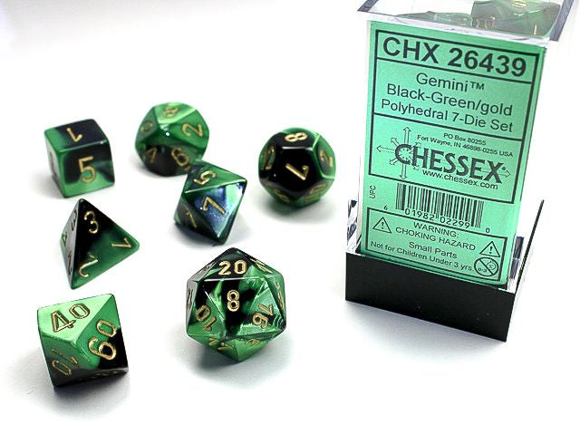 Chessex - Dés Gemini - Noir/Vert et Doré