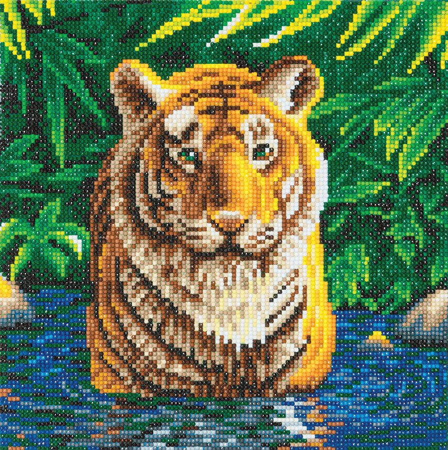 Crystal Art Tableau à diamanter sur châssis de bois 30 x 30 cm tiger pool