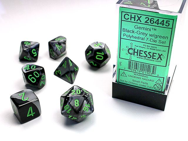 Chessex - Dés Gemini - Noir/Gris et Vert