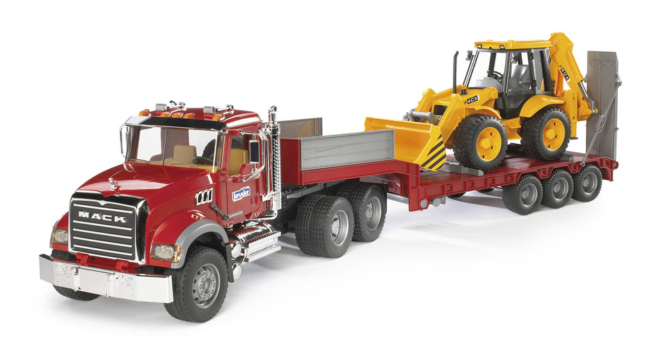 Bruder 02813 - Remorque surbaissée MACK Granite et JCB 4CX