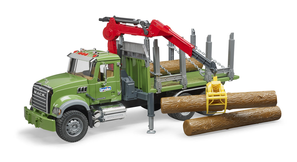 Bruder 02824 - Camion de transport de bois Granite MACK avec trois troncs d'arbre
