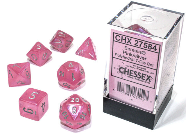 Chessex - Dés Borealis Luminary - Rose et argent