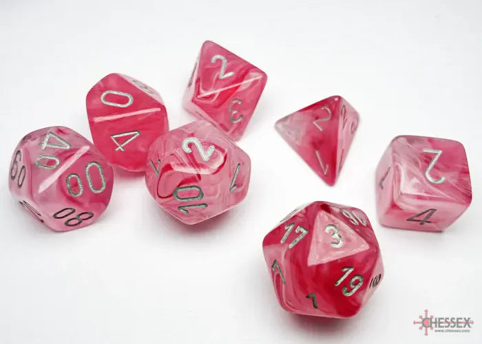 Chessex - Dés fantôme luminary - Rose et argent