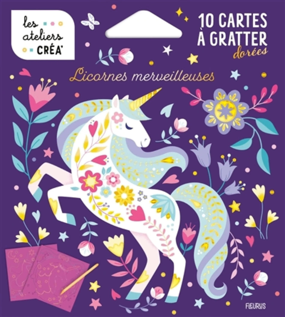10 cartes à gratter dorées - Licornes merveilleuses