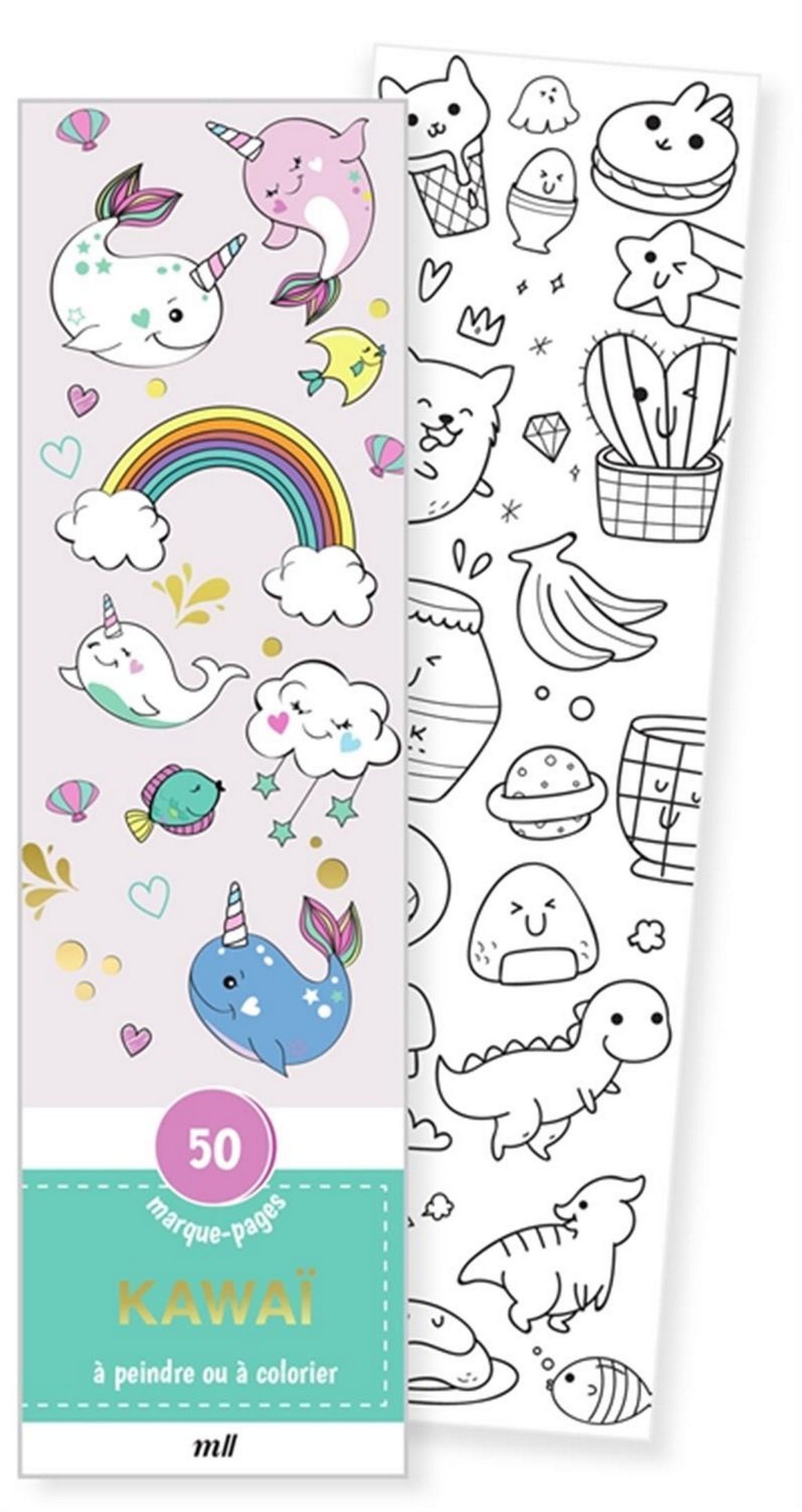 50 Marque-Pages Kawaii à Peindre ou à Colorier