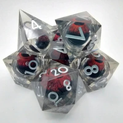 Kit de dés Oeil de Démon - fumée avec oeil rouge dans une bouteille avec couvercle dévisable