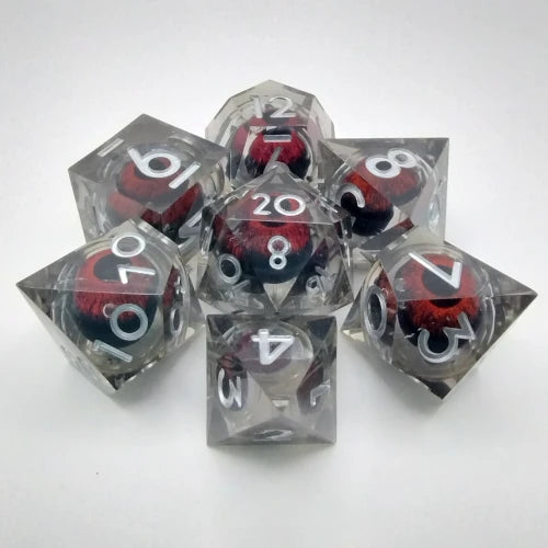 Kit de dés Oeil de Démon - fumée avec oeil rouge dans une bouteille avec couvercle dévisable