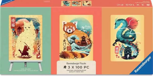 Ravensburger 3x100 - Chats, Panda Roux et Dragon Ukyio-E