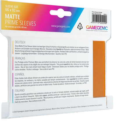 Gamegen!c 100 Matte Prime Sleeves - Standard 66x91 - Orange
