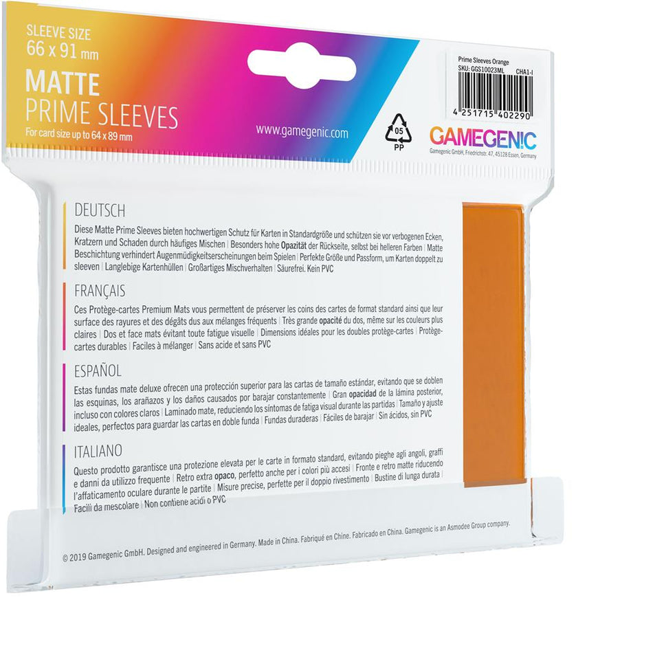 Gamegen!c 100 Matte Prime Sleeves - Standard 66x91 - Orange