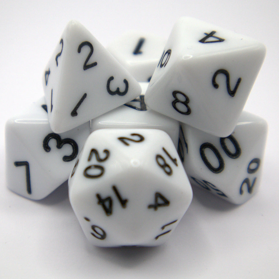 Kit de dés polyédriques blanc avec des chiffres noirs