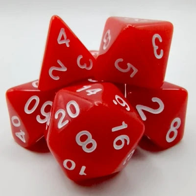 Kit de dés polyédriques rouge avec des chiffres blancs