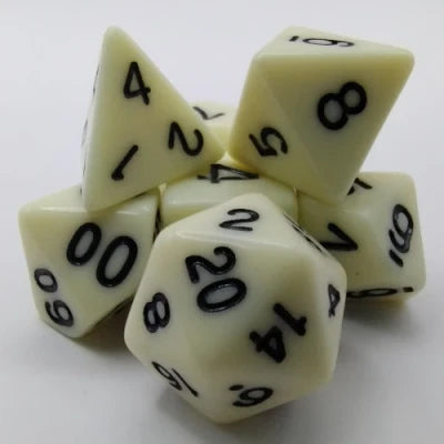 Kit de dés polyédriques ivoire avec des chiffres noirs
