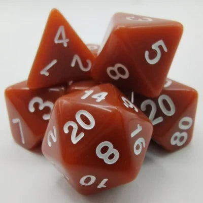 Kit de dés polyédriques bruns avec des chiffres blancs