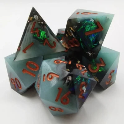 Dés Minerai Alchimique Jade avec chiffres cuivrés