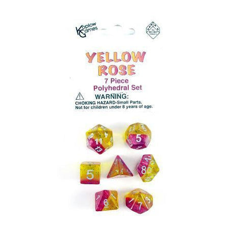 Ensemble de 7 dés polyédriques trois couleurs "Yellow Rose"
